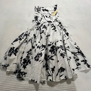 Grace Karin Floral Black and White Fit Flare Dress Size M New